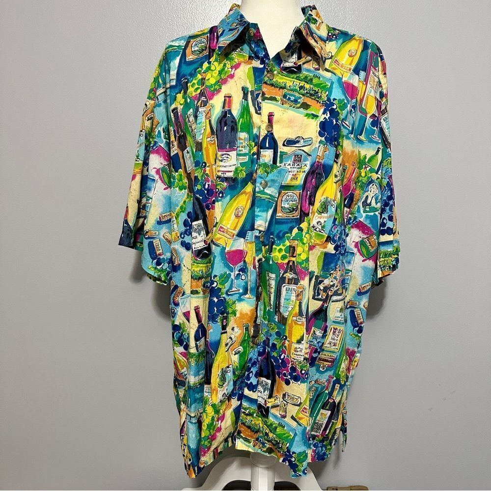 Kahala Shirt Hawaiian Button Up Short Sleeve 100% Rayon Wine Graphic size XXL